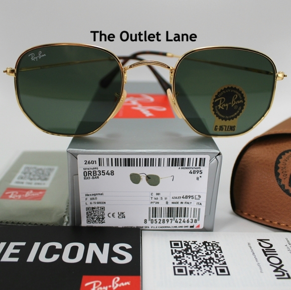 Model Display RayBan Hexagonal Green G15 Lens RB3548N Gold Frame - Picture 2 of 16